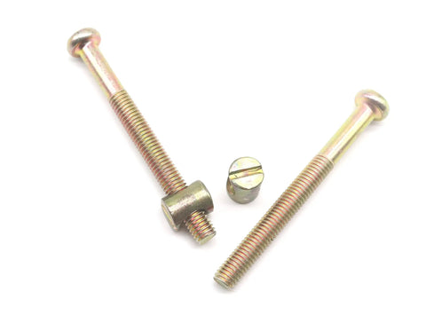 Tough As Nails M8x80mm Hex Socket Cap Screw And Furniture Barrel Nut Set Bronze Tone 6 Pack showing bolts and barrel nuts.