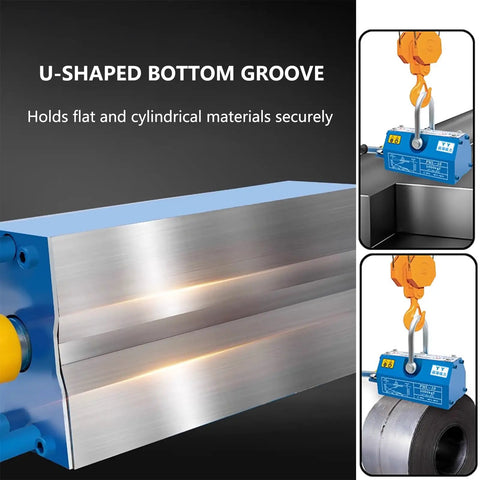 Top Shelf Steel Magnetic Lifter Featuring Killer N42 Neodymium Core and Smooth Safety Release Slide for zero sweat plate hoisting with U-groove.