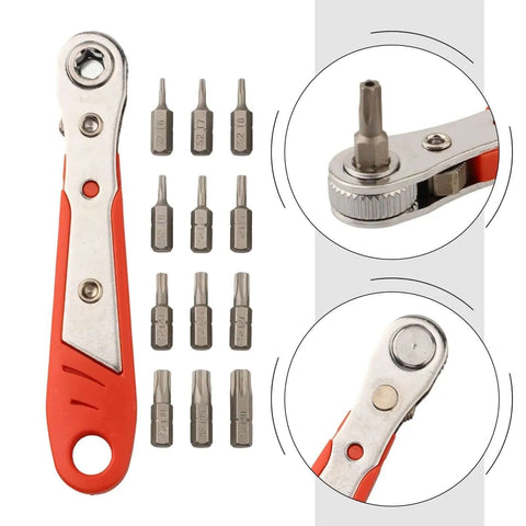 Top Notch Right Angle Ratchet Screwdriver Set For Torx T6 To T40 With 12 Bits And 36 Tooth Reversible Wrench In Alloy Steel For Tight Automotive And Household Repair Jobs That Hit The Spot, with 12 Torx bits