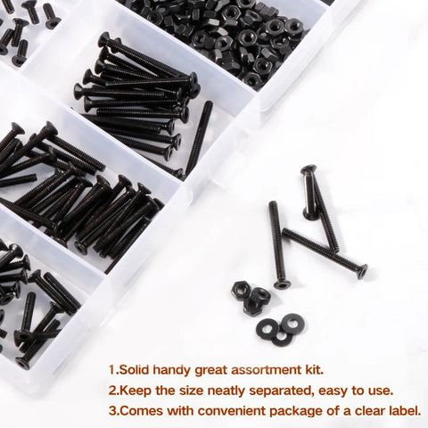 Top Shelf 500 Piece M2 Metric Countersunk Hex Socket Flat Head Screws Kit 10.9 Grade Alloy Steel in a clear storage case.