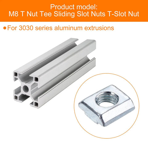 60 Pack M8 T Slot Nuts Carbon Steel Nickel Plated Tee Slider Blocks For 3030 Aluminum Extrusion Profiles and aluminum rail.
