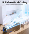 Rechargeable USB Desk Fan With Turbo Airflow And Ultra Quiet 35dB Noise demonstrating 90 degree tilt in a modern kitchen