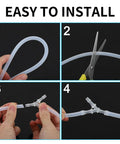 INFINAUTO 1/8 in translucent automotive vacuum tubing with a Y-shaped 3-way plastic fitting; four-step install collage