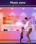 Father and child under 6 Inch Smart LED Recessed Lights 4 Pack 13W 1100LM Retrofit Can Lights RGBCW Color Changing Dimmable Downlights
