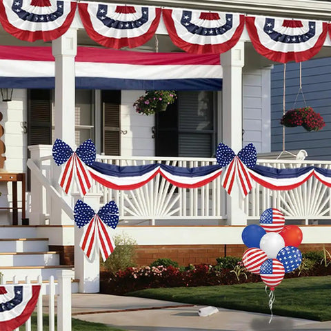 All American Patriotic Bunting Flags 4Pack 2x4 Ft Pleated Half Fan Flags adorn porch with red white blue decor and stars