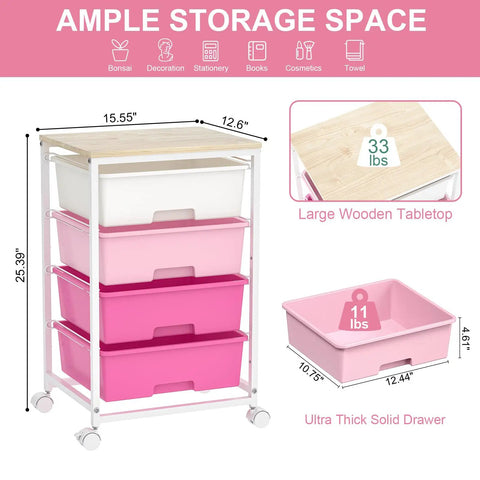 Slick Four Drawer Rolling Storage Cart In Bright Pink With Mega Capacity And Super Handy Wheels For Easy Organization Around The House Or Office Making Room Management A Sweet No Brainer Setup Today
