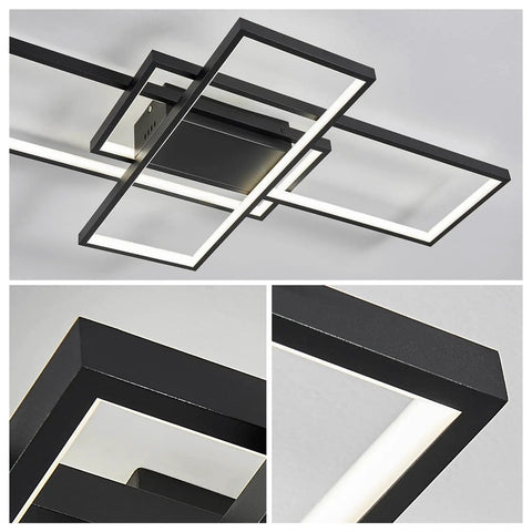 Black Modern Square LED Ceiling Light With Remote Dimmable 60W Built In Array installation detail