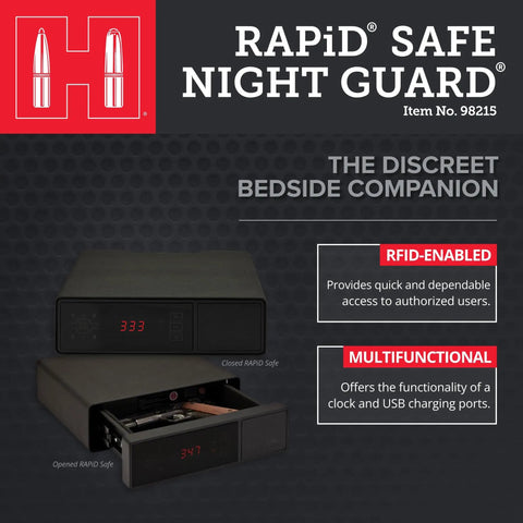 Nightstand Gun Safe With RFID Reader Clock And USB Ports For Fast Touch Free Access Discreet Pistol Safe With Three Entry Methods And Security Cable Ideal For Bedroom Nightstand And Quick, Easy Access.