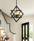 Modern Eighteen Inch Black Chandelier Four Light Industrial Pendant in a stylish entryway, complementing decor.