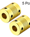 Five Pack 8mm To 8mm Aluminum Shaft Coupling Flexible Coupler Zero Backlash 25mm Long 20mm OD Golden Tone for DIY Projects