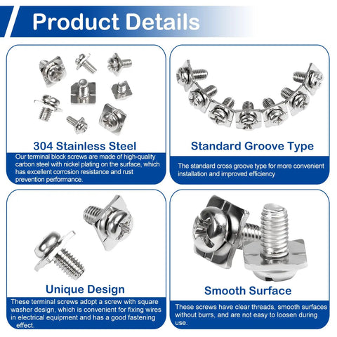 Top Tier 240 Piece Screw Terminal Block Kit With Square Washers Heavy Duty Electrical Connector Assortment For Hobby Circuits with stainless screws