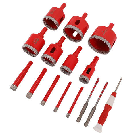 Mingzhe Brazed Hole Saw Kit For Ceramic And Glass. 12 red diamond drill bits and accessories for tile, porcelain, and stone.