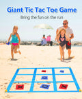 Two children and adult playing on beach with Outdoor Giant Tic Tac Toe And Bean Bag Toss Game For Kids And Adults.