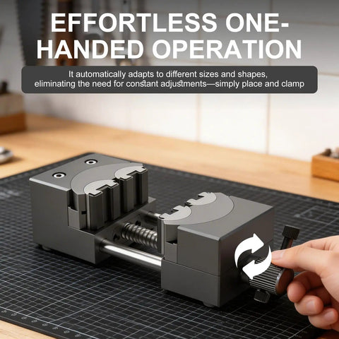 Workhorse 2.44 Inch Drill Press Vise For Small Parts Self Adjusting Fractal Design Made From Aerospace Grade Aluminum CNC Machined Precision For DIY Jewelry Model Making And Repair Holds Shapes Steady During Drilling And Sanding, one-handed clamp