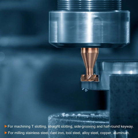 HARFINGTON T-slot end mill, close-up view, 6mm cutting dia, 6mm shank, 4-flute solid carbide titanium-coated