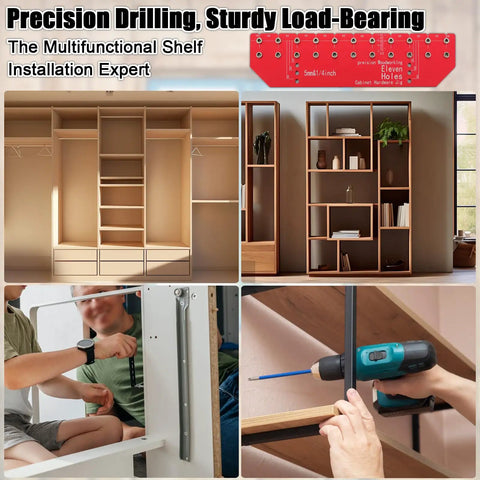 Bulletproof Aluminum Alloy Shelf Pin Jig With 11 Hole Template For Knocking Out Flawless Dowel Spacing On Built Tough Adjustable Woodworking Shelves in use.
