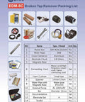 LYXC EDM-8C Broken Tap Remover packing list with 14 components: power box, work head, electrode chuck, magnetic base