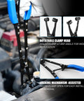 Three Piece Hose Clamp Pliers Set With Locking Assist Featuring 45 Degree 90 Degree And Straight Heads Rotatable Clamp Jaw Professional Hose Clamp Tool For 1.1 To 2.3 Inch Hose Clamps Designed For One Person Installation And Removal in use with rotatable clamp head and locking mechanism visible.