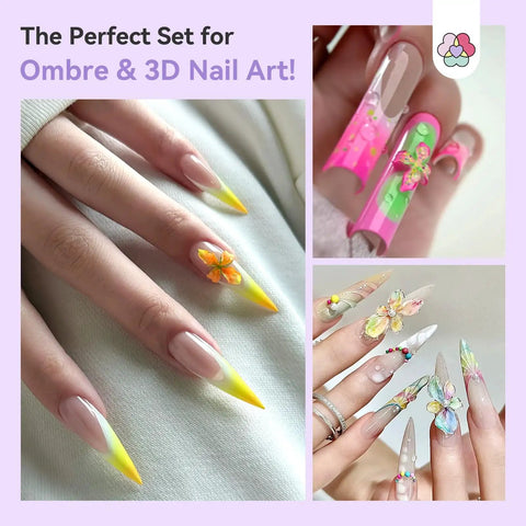 Pat Pat Gel Polish Palette Kit With 9 Colors No Wipe Blooming Gels 3D Flower Mold Sponges And Sculpting Gel for 3D floral nail art.