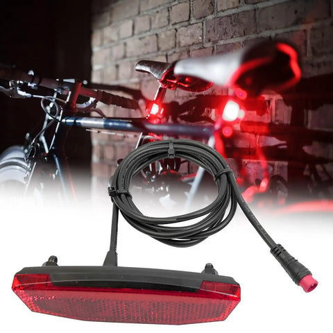 LED Bike Tail Light For Electric Bikes 6V 60V Waterproof Rear Light with cable, mounted on bike, wide 180-degree beam