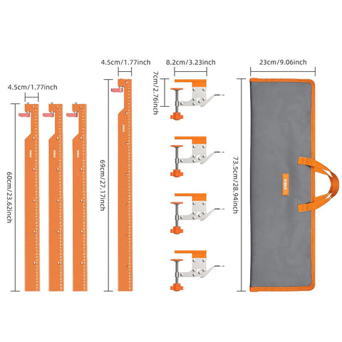Heavy Duty Adjustable Rectangle Router Jig 21 Inch Aluminum Woodworking Template with clamps and carrying case.