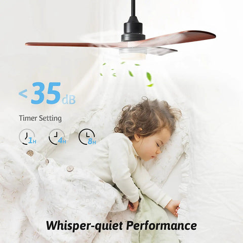 52 Inch Ceiling Fan With Lights Remote Control Wood Finish Quiet Reversible DC Motor Sleep Timer 6 Speeds Energy Efficient