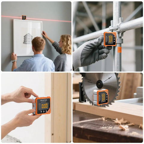 Top Notch Rechargeable Digital Angle Finder With Twin Laser Alignment And Rock Solid Magnetic Base For Carpenters And DIY Hustlers Demanding Dead On Precision On Every Tight Job Site in use measuring angles.