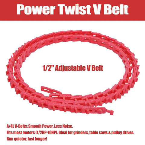 Adjustable Half Inch By Five Foot PU Linked V Belt A Type for lathes, table saws, and farm equipment, shown coiled