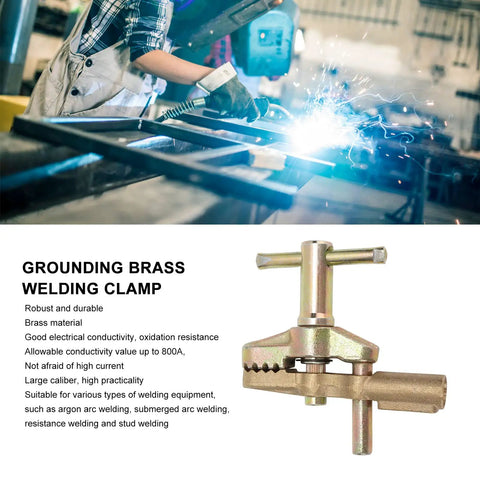 Top Notch Welding Ground Clamp With Robust Brass And Iron Build For Serious Pros Reaching Strong 800 Amp Capacity shown in welding use.