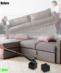 Heavy Duty 29 Inch Furniture Lifter Tool With Lengthening Metal Rods And Stackable Raise Blocks lifting a couch easily.