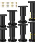 Eight Pack Beefy Metal Adjustable Furniture Legs 3.15 To 4.72 Inches, shown with height adjustment feature and included screws.