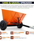 Towable Sand And Gravel Spreader For ATV UTV, 71 Gallon 270 L Capacity, 882 Lb Load, heavy-duty with rubber tires and tow bar