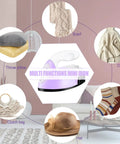Portable Mini Heat Press Machine With Charging Base For DIY T Shirts Bags And Hats Light Purple Compact Small Iron Craft Tool For Vinyl Projects on a table with accessories.