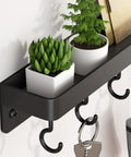 Dope Black Stainless Steel Key Holder With Shelf Wall Mount No Drill Self Adhesive Hooks Rack for door or wall with plants and keys