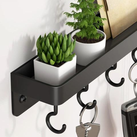 Dope Black Stainless Steel Key Holder With Shelf Wall Mount No Drill Self Adhesive Hooks Rack for door or wall with plants and keys