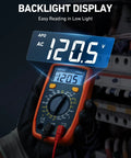 Orange Digital Multimeter With Capacitance Measurement And 2000 Counts For DC AC Voltage, Current, Resistance, Continuity And Diode Testing, Range 200nF To 2000μF, Handy Ohm Meter For Home And DIY Electronics, backlit display