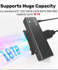 External USB 3 0 To SATA III Hard Drive Adapter Kit With 12V 2A Power Supply showing capability for 2 5 Inch and 3 5 Inch drives up to 18TB