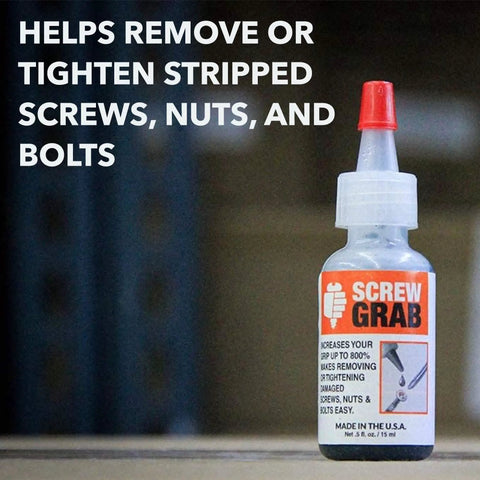 ScrewGrab Friction Gel For Stripped Screws, Quick Grip Anti Seize Formula That Reclaims Damaged Screw Heads, No Mess Application, Up To 800 Percent Grip, 0.5 Fl Oz bottle with label and red cap