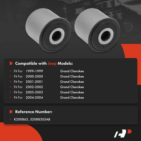 Front Track Bar Bushing Set for Jeep Grand Cherokee WJ 1999 to 2004, Panhard Bar Bushings for Front Left and Right Sides, Driver and Passenger, Direct Replacement, Metal and Rubber Construction with Polished Rustproof Finish, 2 Pack shown with fitment list