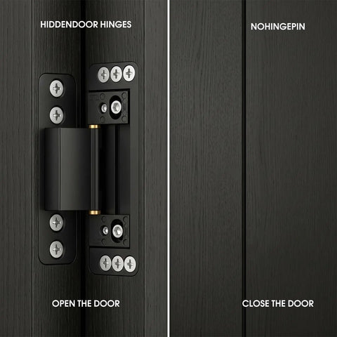 2 Pack Ultra Thin Hidden Door Hinges 4.5 Inch Heavy Duty Concealed Hinges For Secret Doors open and closed view