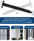 3 Inch Vinyl Shutter Fasteners Heavy Duty Shutter Locks for Wood, Aluminum, and Vinyl shutters with standard mounting holes.