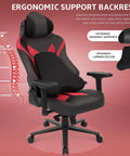 Comfy Ergonomic Gaming Chair With 4D Armrests High Back Office Chair With Headrest And Lumbar Support Black PU Leather Red Suede