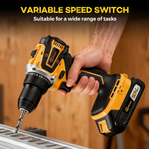 Person using Cordless Drill Set and Driver Kit With 20V Power, Dual 2Ah Batteries, 40N Torque, 20+1 Clutch Settings, LED Work Light