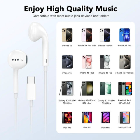 Two Pack USB C Earbuds With Microphone And Remote Control Noise Cancelling Wired Headphones Type C Earphones For iPhone 17 16 15 Pro Max iPad Pro Galaxy S25 S24 Ultra Pixel 9
