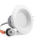 12 Pack 4 Inch Retrofit LED Recessed Lighting with E26 Adaptor showing baffle trim, cable, and can light design.