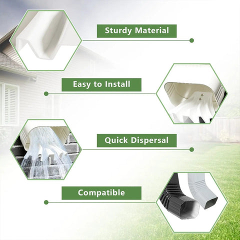 Downspout Diverter Extension For Rainwater Redirection And Foundation Protection, 5x3.8 inch, white PP showing material and dispersal features.