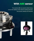 Front Hub Assembly with Wheel Bearing Replaces OE513188, 6-lug design, close-up of ABS sensor, for Trailblazer, Envoy, Ascender.