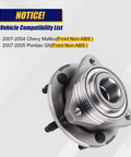 Front Wheel Bearing And Hub Assembly 513215 For Malibu 2004 2007 And Pontiac G6 2005 2007 Front Non ABS, 5 Lug, OE Replacement