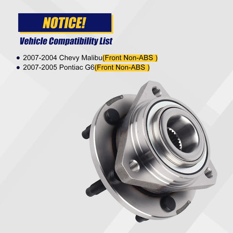 Front Wheel Bearing And Hub Assembly 513215 2 Pcs For 2004 To 2007 Chevy Malibu And 2005 To 2007 Pontiac G6 Front Non ABS 5 Lug Replacement Kit Direct Fit Replacement For Easy Install And Long Lasting Performance