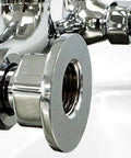Close-up of NSF Wall-Mounted Mop Sink Faucet, 8" Adjustable Centers, 6-1/2" Spout, Heavy Cast Spout with Pail Hook, BXF-S001 connection detail.